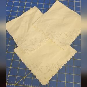 Bundle of 3 Cream Embroidary  Scalloped Handkerchiefs 12"